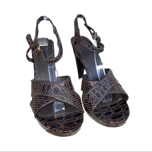 Givenchy Brown Embossed Leather Sandals Size 40 US 10 - Picture 4 of 9